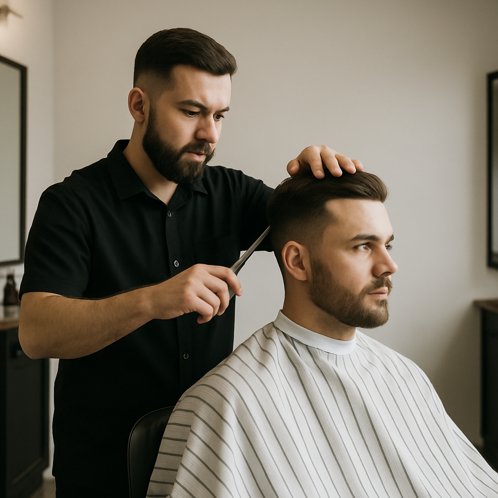 Barber Alvin Meléndez providing a haircut at Exodus Barber Studio